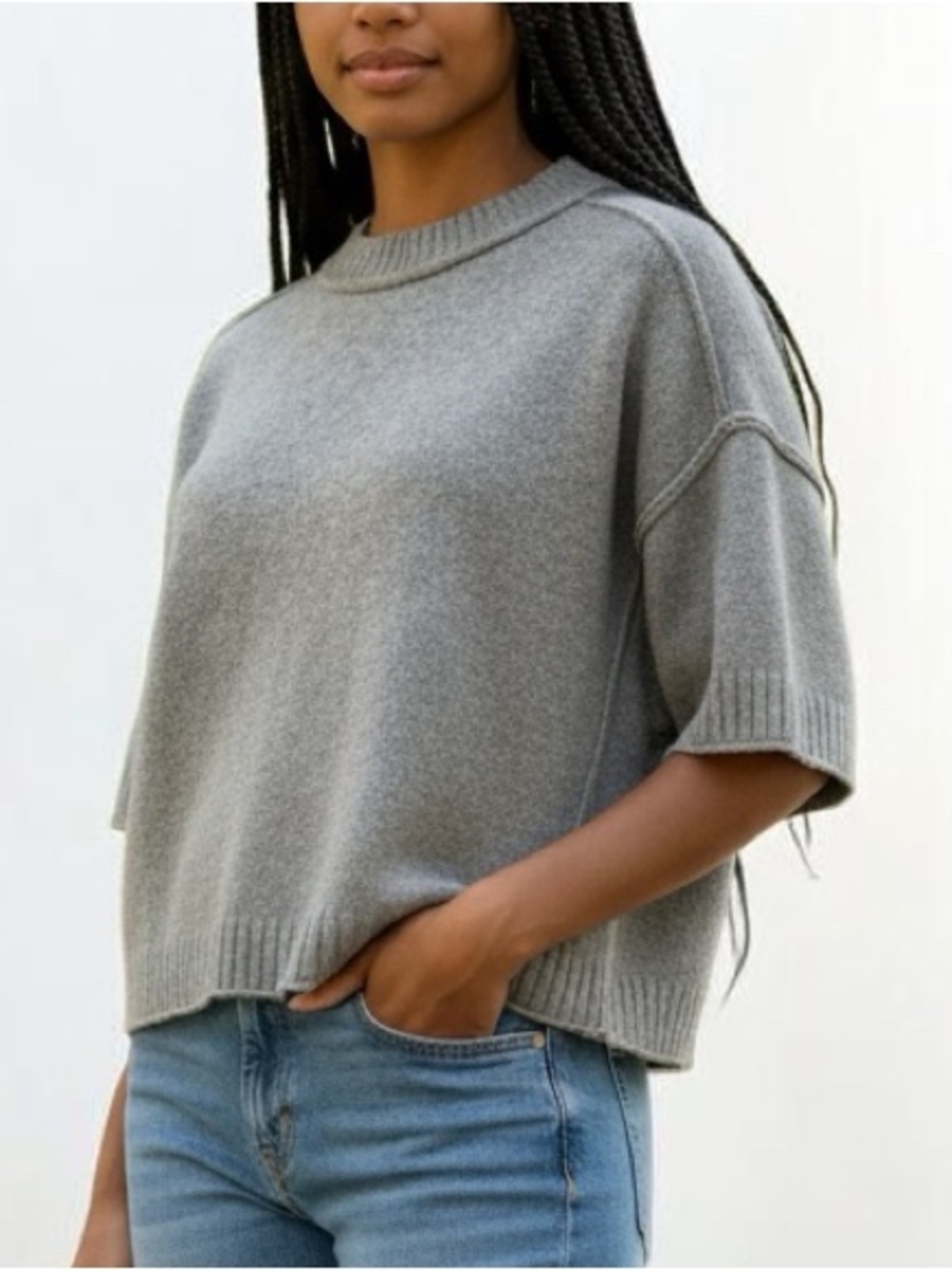 Truth by Republic Gray Boxy Short Sleeve Sweater Top Large